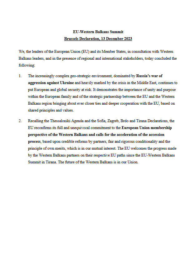 EU-Western Balkans Summit Brussels Declaration, EN language